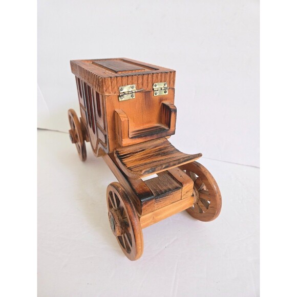 Vintage Handcrafted Wooden Western Stagecoach Box Trinket - Picture 3 of 9